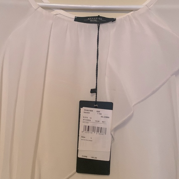 Weekend MaxMara size L cream blouse asymmetrical frill -short sleeves - Picture 4 of 4